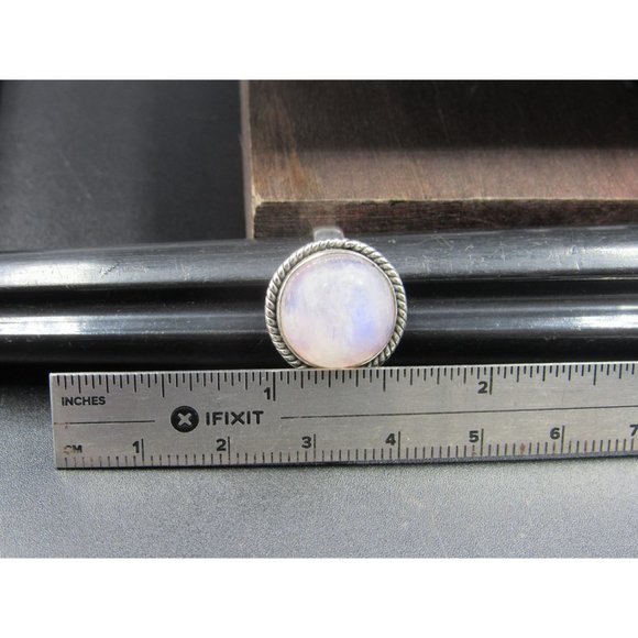 Size 6 Sterling Silver Large Round Moonstone Band Ring Vintage Statement - Picture 8 of 9